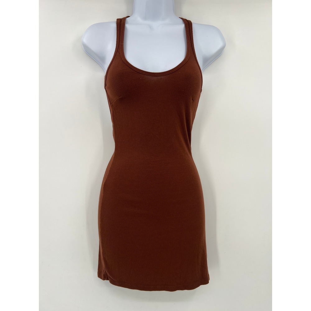 Joah Brown Rust Brown Ribbed Mini Dress XS/S Cutout Racerback Scoop Neck USA